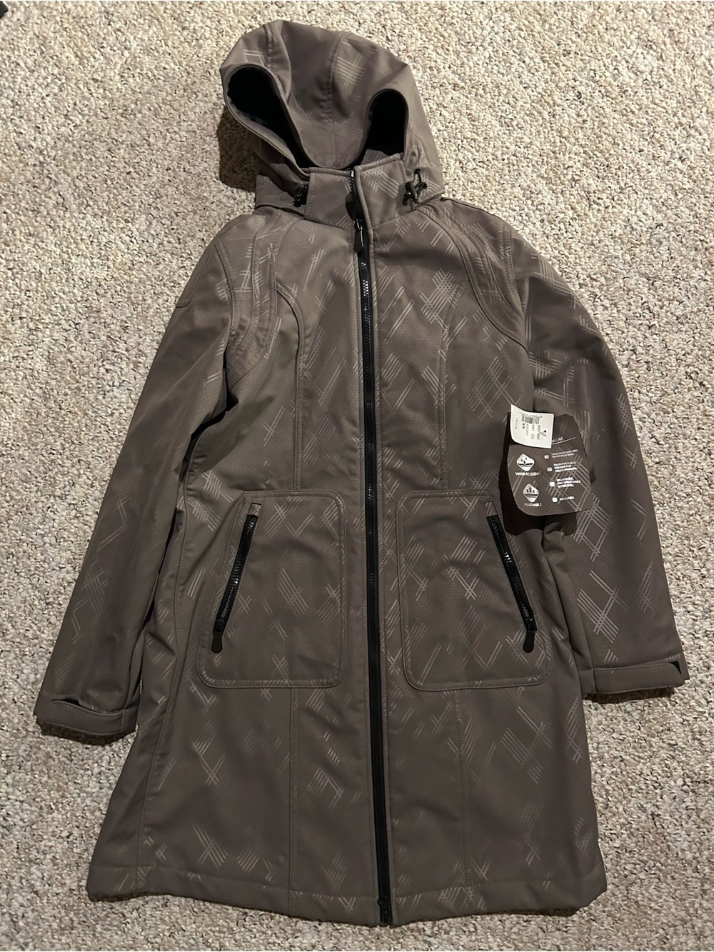 New Cleo Petites Women’s Gray Soft Shelled Lined Hooded Jacket - Size XS NWT